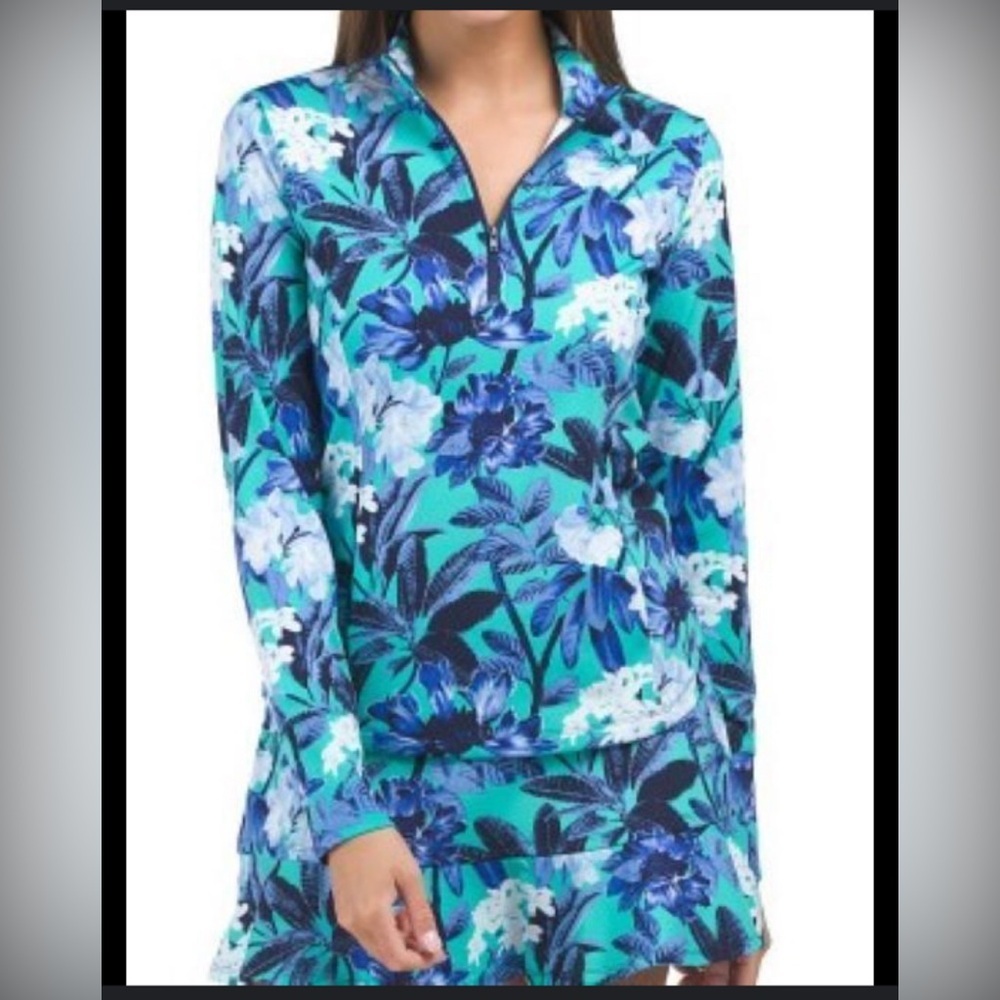 Tommy Bahama Women’s Jade Navy Tropical Long Sleeves Sweatshirt Golf Moisture M